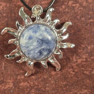 Silver and Blue Sunburst Pendant Necklace